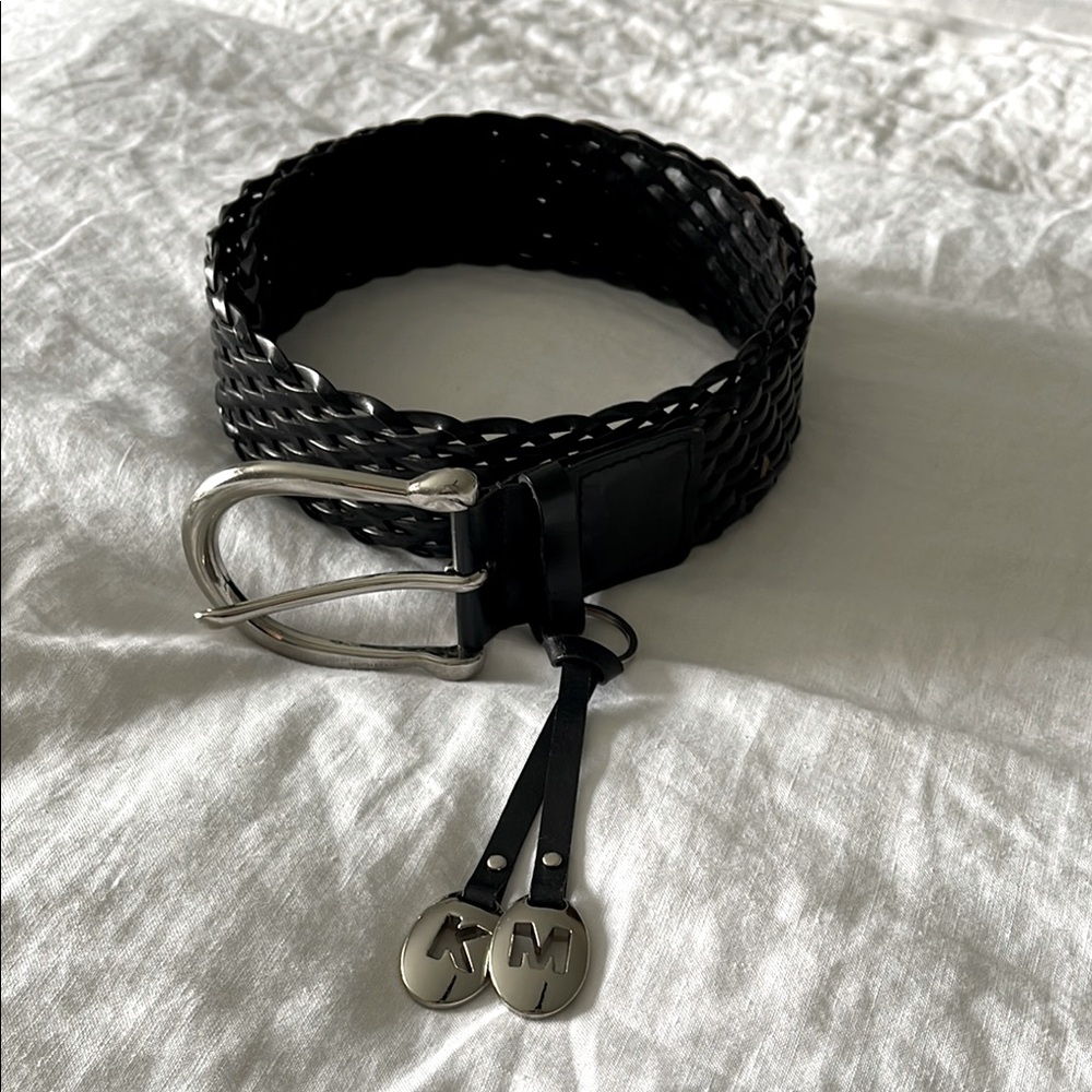 Michael Kors Braided Black Woven Leather Belt